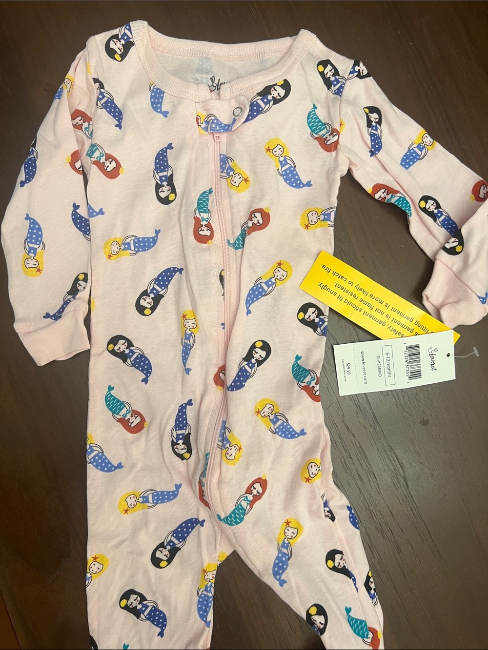 Leveret Pink Mermaid Print Zip footie Sleeper with feet grips size 6-12 months